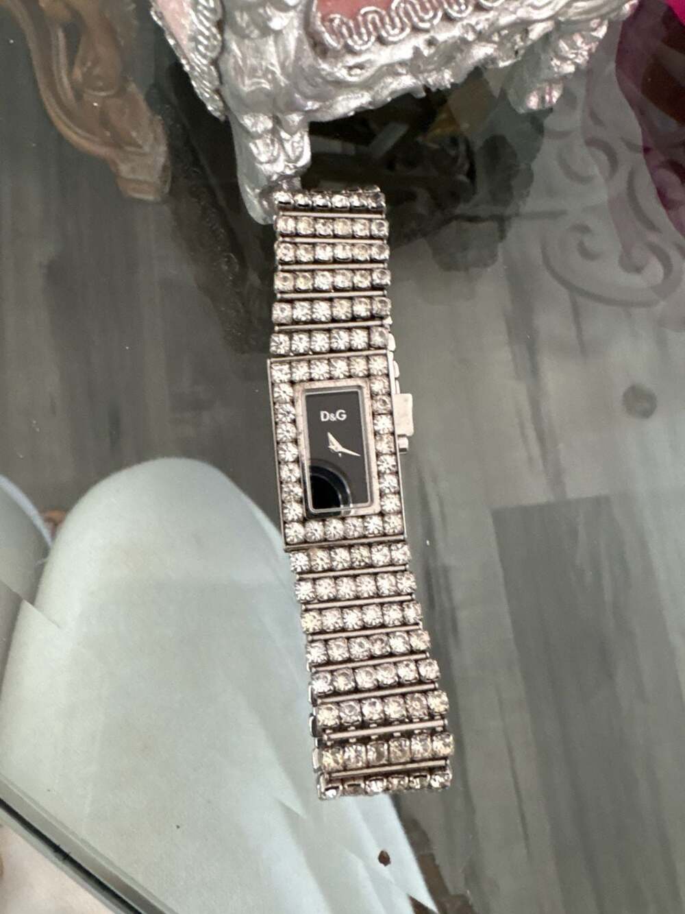 D&G Dolce & Gabbana Crystal Encrusted Night & Day Watch Black Dial